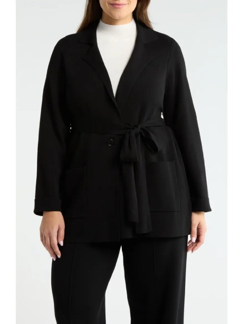 Tahari ASL Tie Waist Sweater Cardigan Black Belted Classic Layer Sz 3X NWT